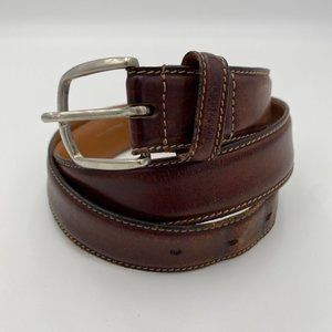 Olimpo Brown Genuine Leather Belt Mens Size 36 Made in Spain 1024 Silver Buckle